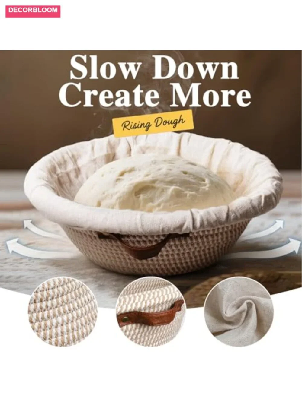 12 Inch Cotton Rope Banneton Bread Proofing Basket Set, 2 Pack Round Sourdough